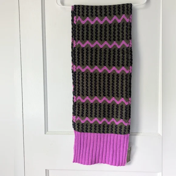 J. Crew Wool Cashmere Winter Scarf Olive Army Green Orchid Purple NEW NWT - Picture 2 of 4
